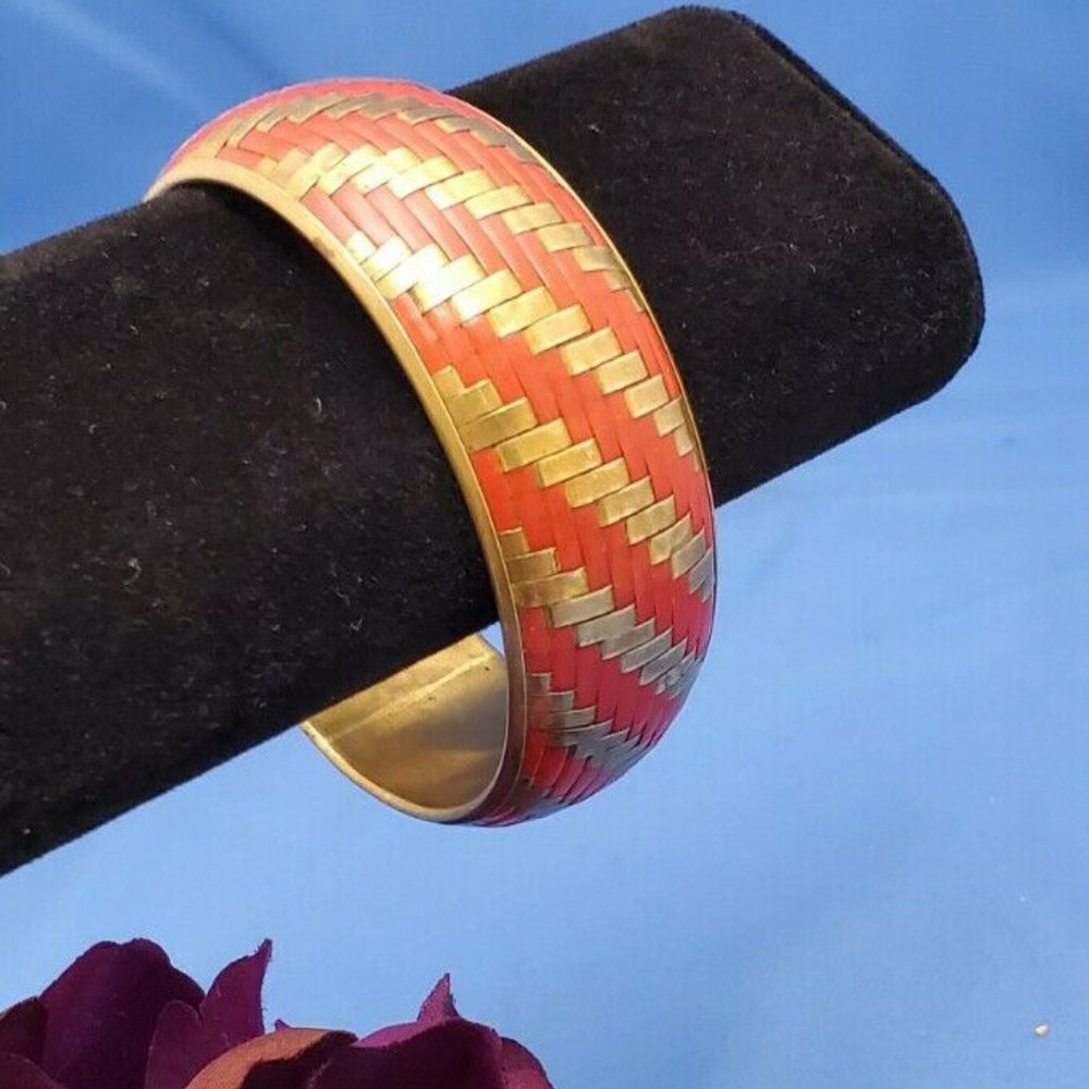 Stunning Vintage Woven Brass Bangle Bracelet Boho